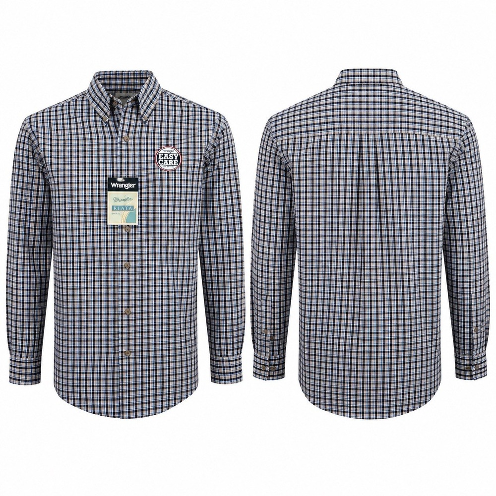 Wrangler Riata Easy Care Mens Small Plaid Long Sleeve Button Down Shirt MR2101A